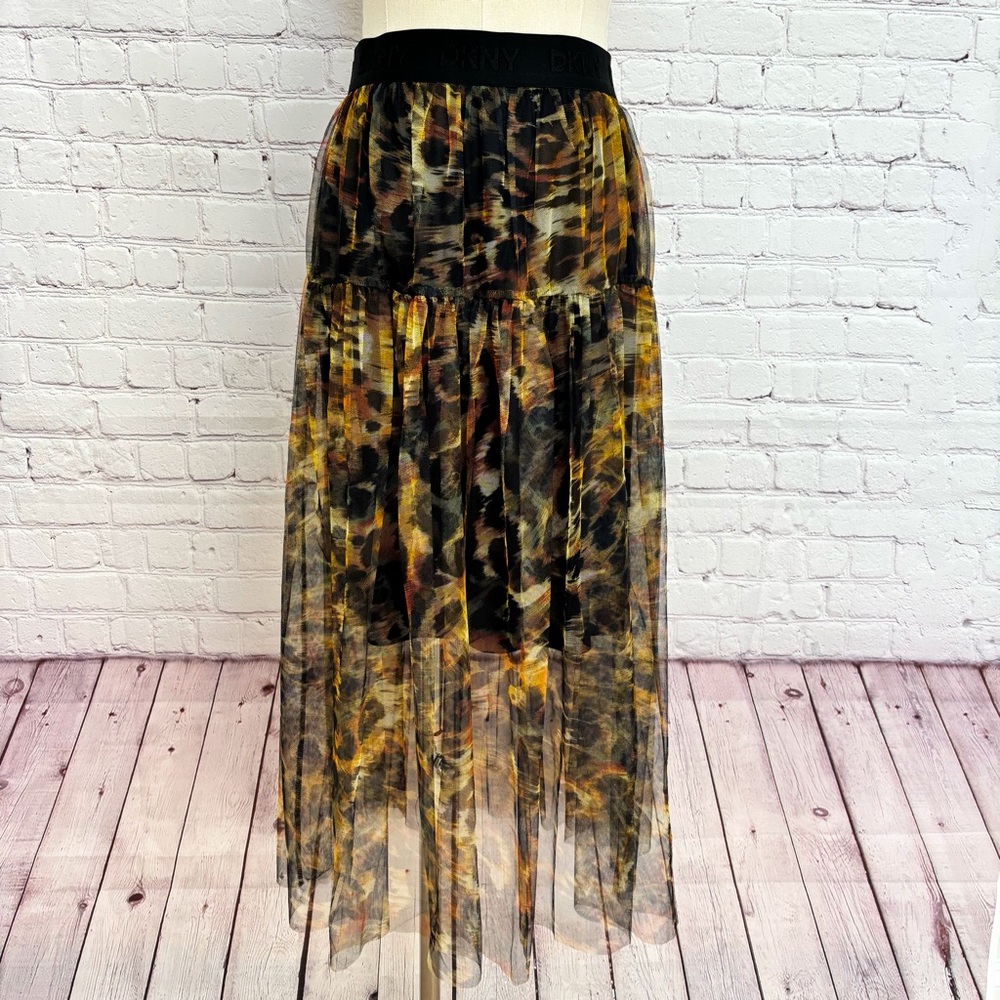 DKNY Animal Print Sheer Tulle Overlay A-Line Midi Skirt—NWT—S - Picture 2 of 15